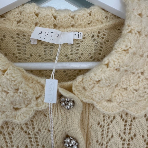 Astr yellow Women's Cardigan with Floral Buttons - Picture 4 of 7